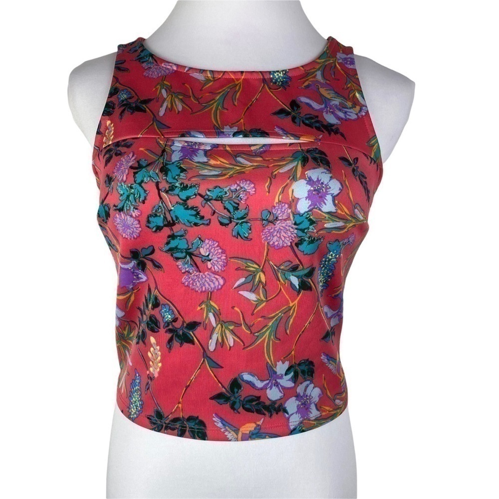 Decree Floral Athletic Crop Top Women's Medium Pink Coral Cutout Sleeveless